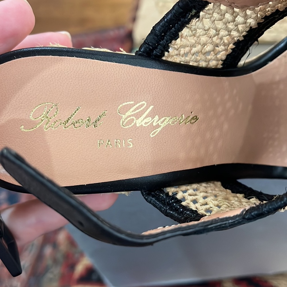 Robert Clergerie Raphia Black and Tan Wedges - Picture 2 of 4